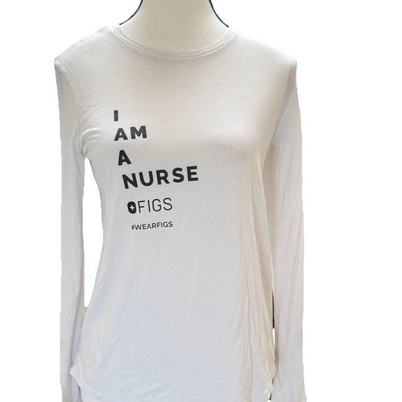 Figs Underscrub Long Sleeve I AM A NURSE Soft White Crew XS Pima Modal *Flawed - Picture 2 of 9